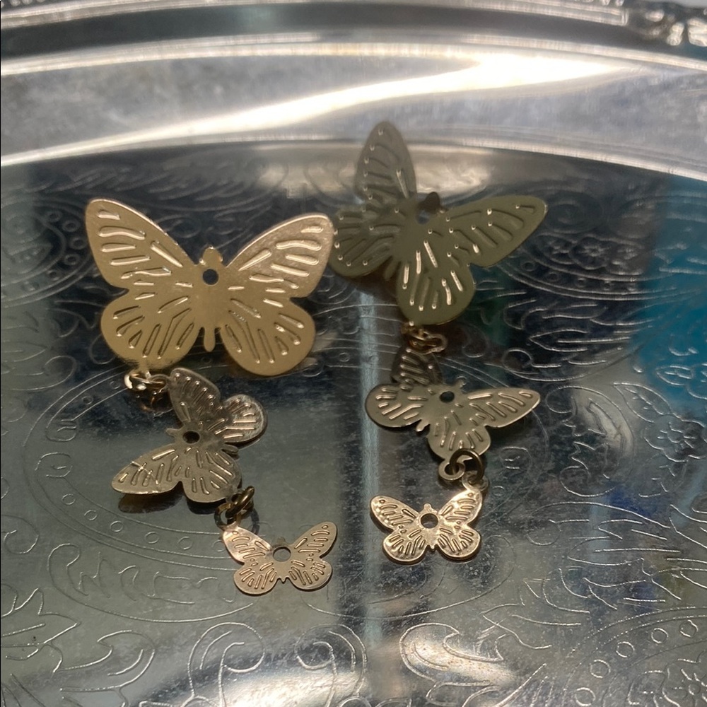 Gold Butterfly Drop Earrings